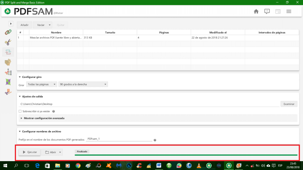 Ejecutar los cambios en PDF Split and Merge