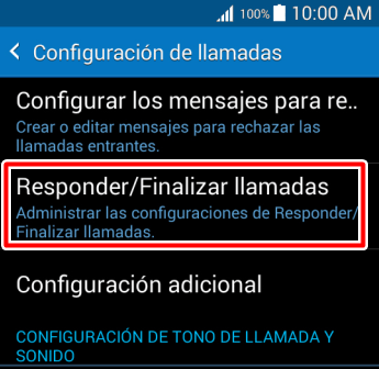 Toca responder/finalizar llamadas en la configuración de llamada