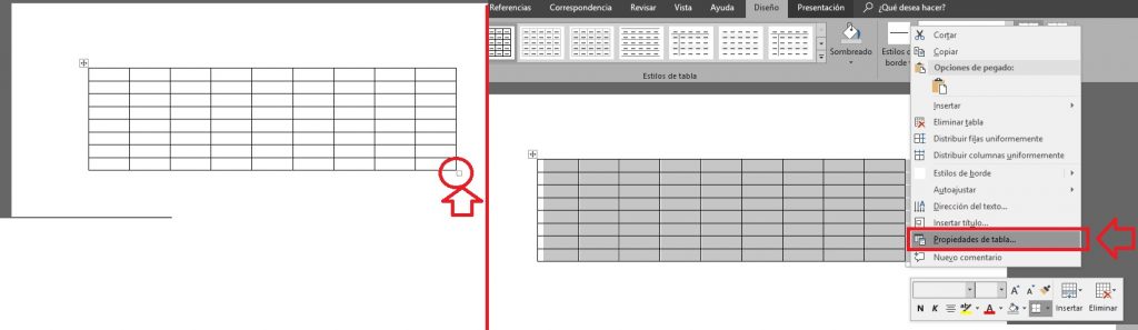 Establecer y configurar propiedades de una tabla en Word