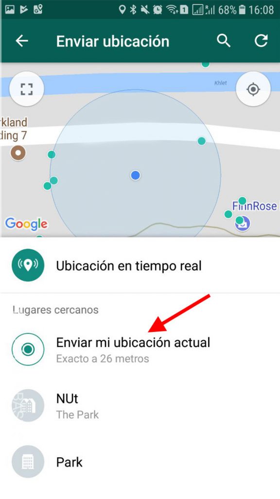 Enviar ubicación actual en Whatsapp