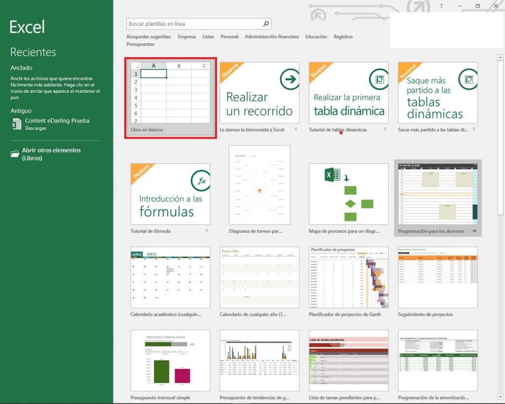 Abrir libro en blanco en Excel