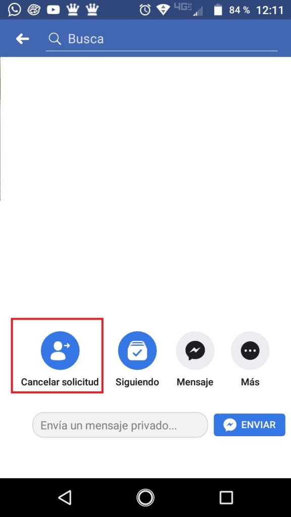 Cancelar solicitud de amistad en Facebook desde Android