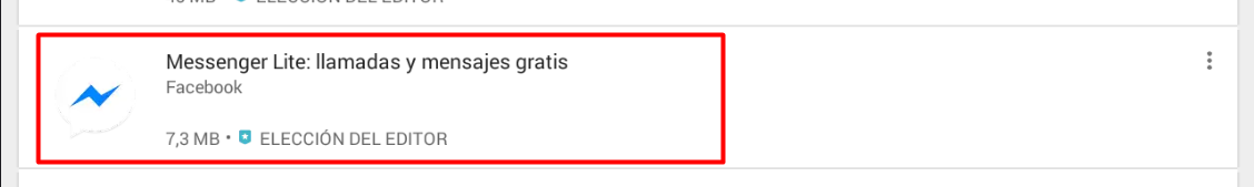 Selecciona Messenger Lite en los resultados de búsqueda de google play