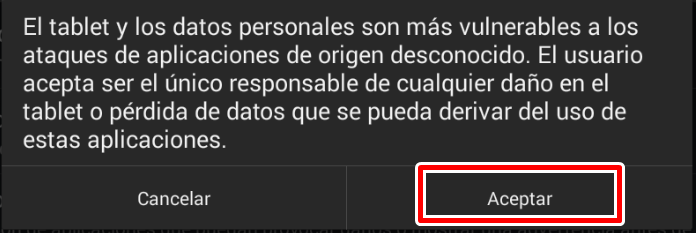 Toca aceptar para cerrar la advertencia