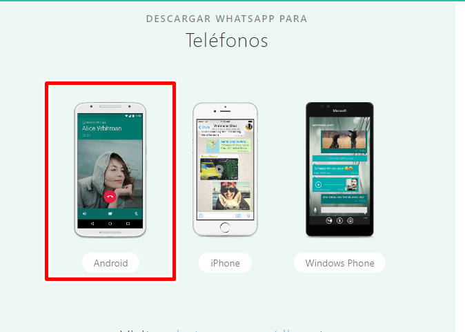 Selecciona descargar para Android en la pagina de Whatsapp