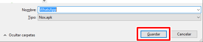 Haz clic en guardar para descargar el apk de Whatsapp