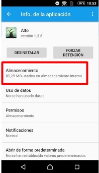 Toca la opción almacenamiento de la aplicación