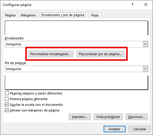 Selecciona si quieres el número de página en el encabezado o en el pie de página de excel