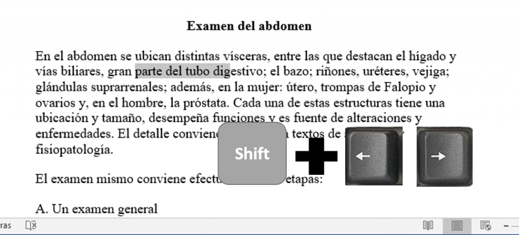 Seleccionar texto en Word con atajo de teclado Shift + flechas