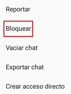 Opción bloquear chat de un numero desconocido