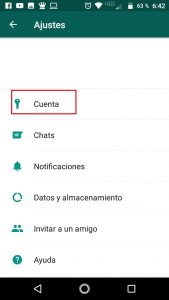 opción Cuenta de WhatsApp