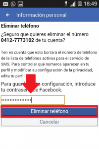 Botón de eliminar contacto en Facebook