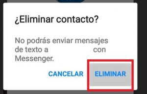 Botón para confirmar la eliminación de un contacto en Facebook Messenger