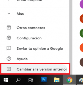 opción de cambiar a la versión anterior para restablecer los contactos