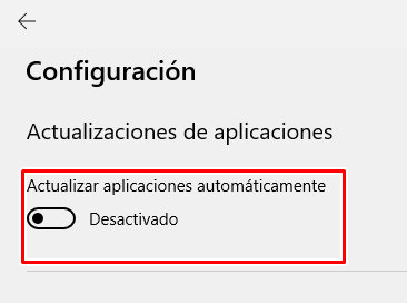 Pon las actualizaciones en la posición desactivado en Microsoft Store