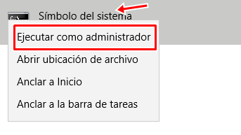 Abrir simbolos del sistema como administrador