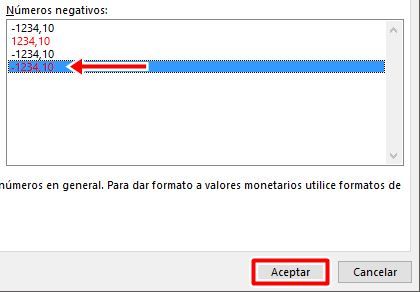 Selecciona el formato que deseas para mostrar los números negativos en Excel