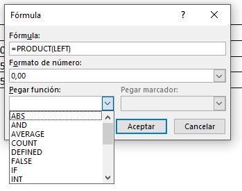 Lista de formulas en Word