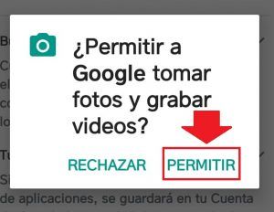 Permitir acceso a la cámara en Google Lens